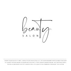 the beauty salon logo is shown in black and white, with handwritten lettering on it