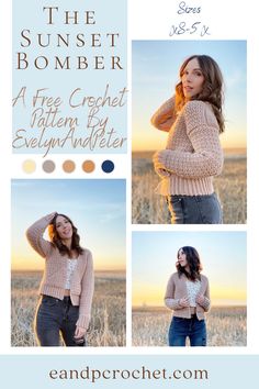 The Sunset Bomber Crochet Pattern - Evelyn And Peter Crochet Crochet Sweater Pattern Bulky 5 Yarn, Boucle Yarn Patterns Knit, Wearable Crochet, Friends Crochet, Crochet Bloggers, Crochet Sweater Pattern, Yarn Creations, Foundation Single Crochet