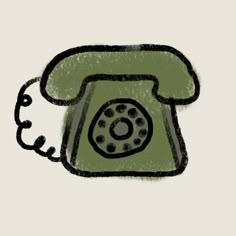 an old - fashioned green phone is drawn with black ink