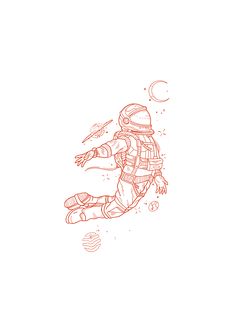 an astronaut is flying through the air with his arms outstretched and legs spread out in front of him