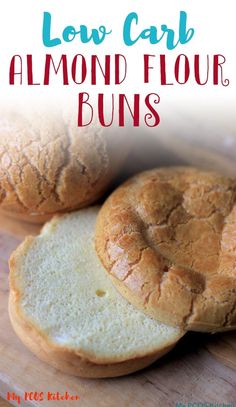 low carb almond flour buns on a cutting board with the title above it