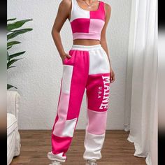 Multi Folor Sweat Pants And Cropped Tank Received 2 Tops So Will Send Both Never Worn Cute Preppy Outfits, Easy Trendy Outfits, Crop Tank Top, Cute Everyday Outfits, Looks Chic, Cute Simple Outfits, Really Cute Outfits, Preppy Outfits, Zumba