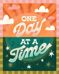 one day at a time poster with the sun in the background and stars around it