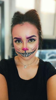 Cheshire Makeup, Chesire Cat Costumes, Cheshire Cat Costume Diy, Cat Face Paint Easy, Cheshire Cat Face Makeup, Cheshire Cat Makeup Easy, Easy Cheshire Cat Makeup, Cheshire Cat Cosplay Makeup