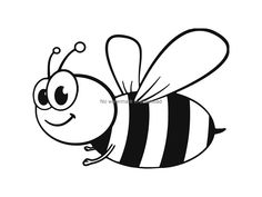 a black and white drawing of a bee flying with its eyes wide open to the side