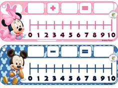 a mickey mouse and minnie mouse number line