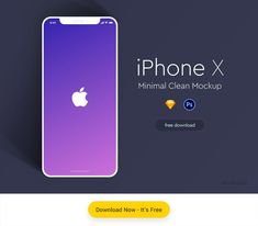 an iphone x screen with the text'minimal clean mockup'in yellow and purple