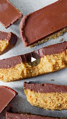 several pieces of chocolate and peanut butter bars