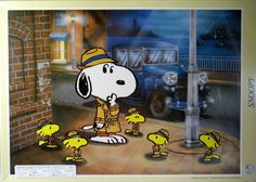 a painting of snoopy and his gang on the street