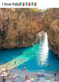 people are swimming in the blue lagoon at italy's famous cervini beach