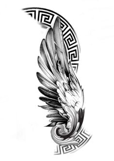 a black and white drawing of an eagle's wing