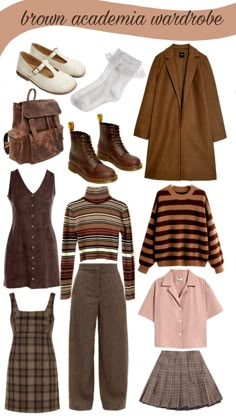 dark academia outfit style wardrobe aesthetic Brown Academia Outfit, Brown Academia, Library Chic, Academia Aesthetic Outfit, Autumn Woman, Dark Academia Outfits, Academia Clothes