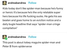 two tweets with the same caption on them, one has an image of a spider - man