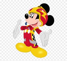 the mickey mouse cartoon character is wearing a red and yellow outfit, hd png