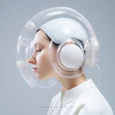 a woman with headphones on her ears