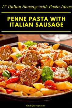 a pan filled with pasta and meat on top of a wooden table in front of a plate