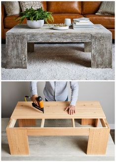 a coffee table that has been made from an old piece of wood