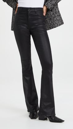 Fast Free Shipping & Free Returns on L'AGENCE Marty Ultra High Rise Flare Jeans at Shopbop. Shop new arrivals from L'AGENCE at Shopbop.com Black Flared Jeans, High Rise Flare Jeans, Coated Denim, Black Jeans Women, Jeans Fabric, Black Flare, Simple Tees, Denim Coat, High Waisted Denim