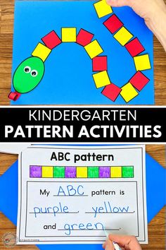 Snake pattern activity and ABC pattern practice page Shape Activities For Kindergarten, Pattern Activities For Kindergarten, Ab Pattern Activities, 3d Shape Activities, Kindergarten Math Patterns, Math Patterns Activities, Math Sorting Activities, Patterning Kindergarten