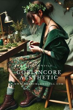 Forestcore Outfit, Green Academia Aesthetic, Goblin Core Aesthetic, Goblincore Aesthetic Outfits, Witch Aesthetic Outfit, Goblincore Dress, Forestcore Aesthetic, Goblincore Outfits, Goblincore Fashion