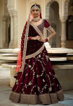 Dark Maroon Handwork Aari Embroidery Zardozi Work SFINSB91 - Siya Fashions Maroon Lehenga, Afghan Dress, Lehenga Blouse Designs