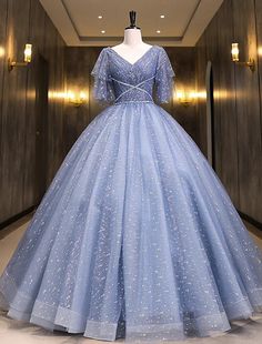 Ball Gown Quinceanera Dresses Princess Dress Quinceanera Floor Length – XINQINGXIU Dresses Quinceanera Dresses Princess, Famous Wedding Dresses, Ball Gown Quinceanera Dresses, Sequin Ball Gown, Dress Quinceanera, Quinceanera Dresses Blue, Dresses Princess, Blue Tulle, Evening Dresses Cocktail