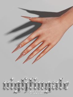 a woman's hand with long, shiny nails is shown in front of the caption