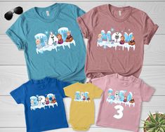 Frozen Birthday Shirt , Elsa Birthday Shirts, Frozen Custom Shirt , Frozen Personalized Tee, Frozen Family Party shirts D1MF05  👉Adult Unisex T-Shirt brand is BELLA + CANVAS - 100% Airlume combed and ringspun cotton (fiber content may vary for different colors) - Light fabric (4.2 oz/yd² (142 g/m - Retail fit - Tear away the label - Runs true to size 👉Youth T-Shirt brand is GILDAN - 100% Cotton (fiber content may vary for different colors) - Light fabric (5.3 oz/yd² (180 g/m - Classic fit - Tear away the label - Runs true to size 👉Infant/Toddler/Bodysuit brand is RABBIT SKINS - 100% Combed ringspun cotton (fiber content may vary for different colors) - Light fabric (4.5 oz/yd² (153 g/m - Tear away the label 👉Unisex Jersey Tank brand is BELLA + CANVAS - Extra Light fabric (3.8 oz/yd² (1 Frozen Birthday Shirt, Elsa Birthday, Family Party, Frozen Birthday, Family Parties, Custom Shirt, Birthday Shirt, Party Shirts, Shirt Brand