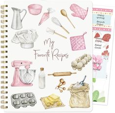 two notebooks with different items on them and the words'my favorite recipes '