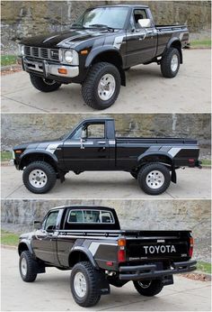 four different pictures of the same truck