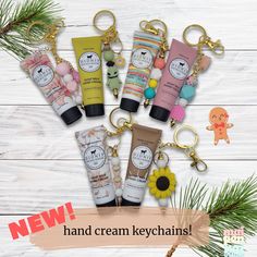 Cute way to carry your hand lotion!  Each unique keychain is adorned with a unique Dionis brand lotion with coordinating colors in beads and charms.  Once the lotion is done, you can easily detach the keychain and use it as a purse charm or key chain!  Plenty of room to add additional charms too!  Great unique gift for anyone on your list! Hand Lotion Gift Ideas, Diy Hand Cream, Charms Keychain, Lotion Gift, Unique Keychain, Diy Lotion, Keychain Charms, Unique Keychains, Gifted Hands