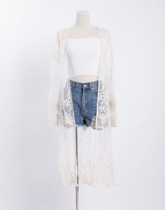 Lace kimono, lace duster, duster cardigan, black duster, festival fashion, festival outfits, black festival outfits, spring outfits, summer outfits, bodysuit outfit, duster outfit, women's fashion.  Lace Sheer Cardigan Duster – 2020AVE Gray Bodysuit Outfit, Bodysuit Outfit Jeans, Outfits Bodysuit, Duster Outfit, Lace Duster, Simple Spring Outfits, Outfits For Spring, Black Duster, Sheer Cardigan