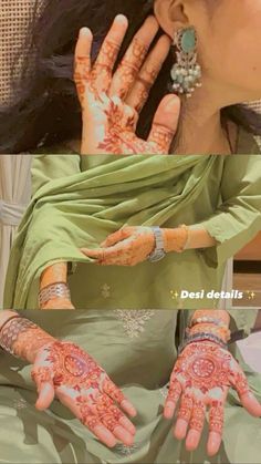 a woman with henna on her hands and the words'deal details'written in arabic