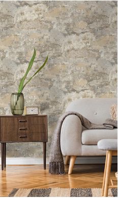 a living room with a couch, table and lamp on it's sideboard