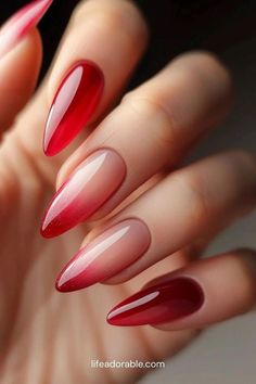 Red Nails Ideas Summer, Nail Color Ideas 2024, Red Fade Nails, Red Summer Nails 2024, Nails 2024 Red, Red Color Nail Art, Red Gel Nails Designs, Red Nails Design Ideas, Pink And Red Nail Designs