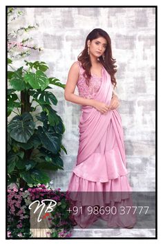 Orchid smoke Three Tier Sharara Saree with Embellished Blouse. #pinkindianoutfit#orchidindianoutfit#shararasaree#indianoccasionwear