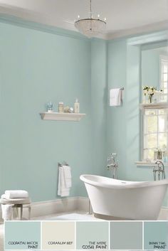 wall paint color, bathroom paint colors, interior wall painting, bathroom paint ideas Coral Chair, Turquoise Paint Colors, Bathroom 2024, Turquoise Paint, Modern Condo, Green Kitchen Cabinets, Beachfront Home, Turquoise Painting, Bathroom Walls