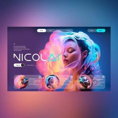 the landing page for niccolai's website is displayed on a purple and blue background