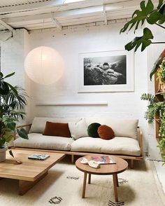 a living room filled with furniture and plants