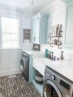 a washer and dryer in a small room