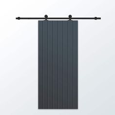 an open sliding door with black metal bars on the top and bottom, against a white background