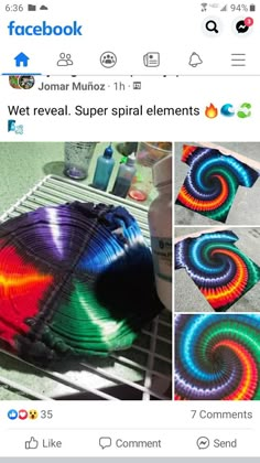 several pictures of different colored spirals on the floor and in front of an instagram page