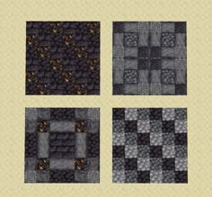 four different squares with gold and black designs