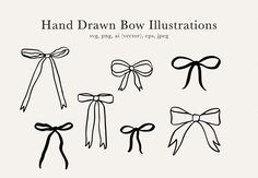 hand drawn bow illustrations with black and white bows