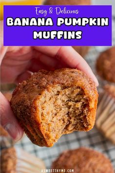 a person holding up a banana pumpkin muffin