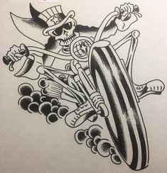 a drawing of a skeleton riding a skateboard