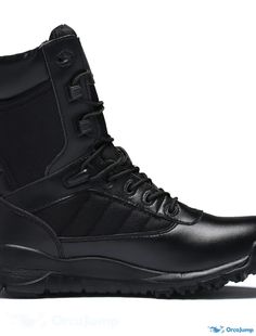 OrcaJump - Mens Casual Hiking Booties/Ankle Boots - Black Canvas PU - Fall/Spring Slip-resistant Hiking Boots With Closed Toe, Black Combat Lace-up Boots, Black High Ankle Lace-up Boots For Outdoor, Black Wear-resistant Winter Work Boots, Durable Walking Boots With Round Toe, Black Slip-resistant Winter Work Boots, Black Wear-resistant Work Boots With Round Toe, Black Slip-resistant Work Boots For Winter, Winter Wear-resistant Black Hiking Boots