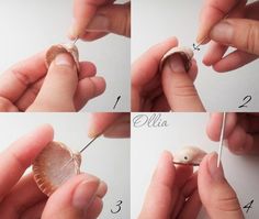 four pictures showing how to make a seashell