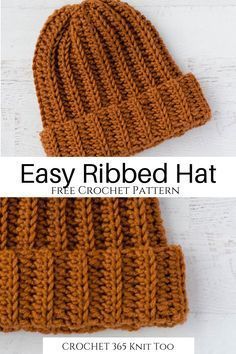 DIY Simple Crochet Hats Easy Crochet Hat Patterns, Crochet Beanie Pattern Free, Crochet Hat For Beginners, Ribbed Hat, Ribbed Crochet, Crochet Beanies, Easy Crochet Hat, Crochet Hat Free, Mode Crochet