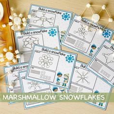 five snowflakes are shown with the words build a snowflake on them